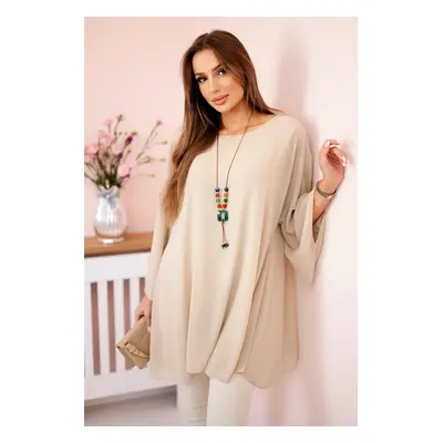 Kesi Włoski Oversized Women's Blouse Made of Viscose with a Necklace Beige