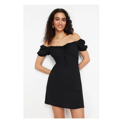 Trendyol Black Plain Bodycone Crepe Mini Woven Dress