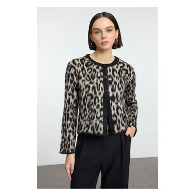 Trendyol Brown Leopard Patterned Knitted Cardigan