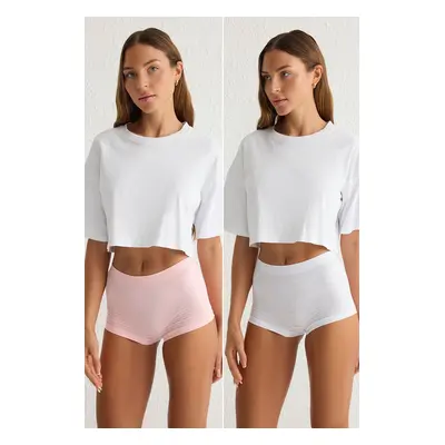 Trendyol White-Pink Pack Seamless Heart Boxer Knitted Briefs