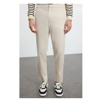 Trendyol White 100% Cotton Elastic Waist Slim Fit Gabardine Hidden Closure Woven Trousers