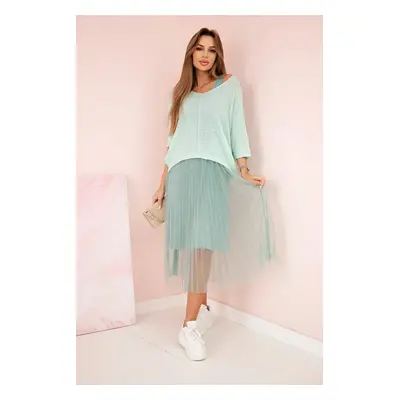 Kesi Włoski Pleated dress with an openwork sweater Mint