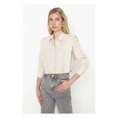 Trendyol Beige Shoulder Detailed Stone Crop Woven Shirt