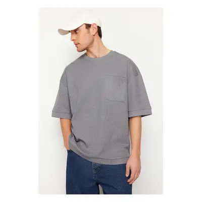 Trendyol Anthracite Oversize Pocketed Textured Cotton T-Shirt