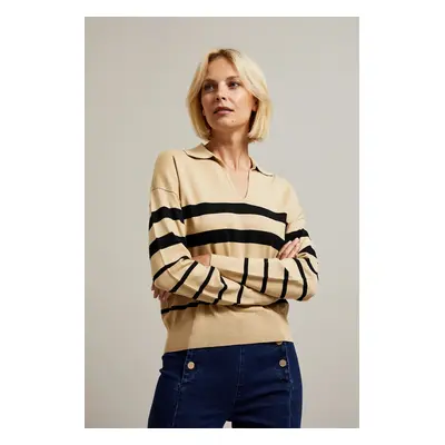 Women's striped sweater with collar MOODO - beige