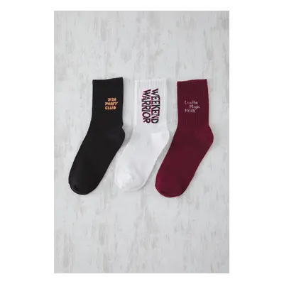 Trendyol Claret-Black-White Unisex Pack College/Tennis/Medium Cotton Socks