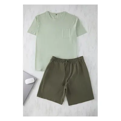 Trendyol Mint Khaki Regular Fit Knitted Shorts Plus Size Pajama Set