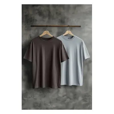 Trendyol Anthracite-Grey Oversize Pack Basic 100% Cotton T-Shirt