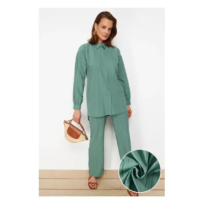 Trendyol Green Long Back, Wide Leg Shirt-Pants, Woven Suit