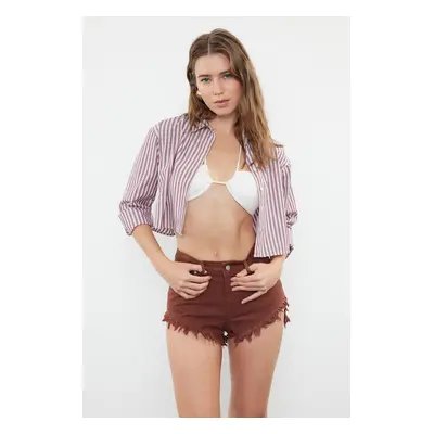 Trendyol Brown Denim Tassel Denim 100% Cotton Beach Shorts