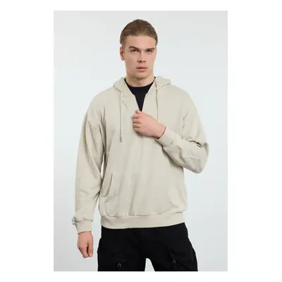 Trendyol Stone Basic Oversize/Wide Cut Zippered Hooded Basic Sweatshirt