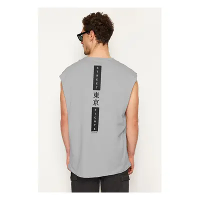 Trendyol Gray Oversize Fit Far East Printed Undershirt-T-Shirt