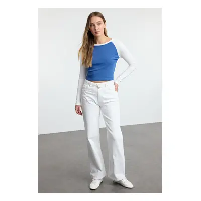 Trendyol Indigo Raglan Sleeve Rib Fitted Crop Knit T-Shirt