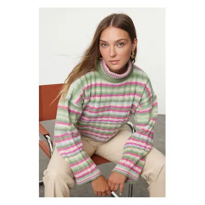 Trendyol Green Wide Cut Color Block Knit Sweater