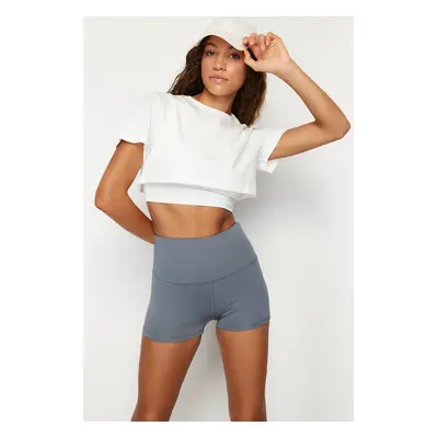 Trendyol White 100% Cotton Layer Reflective Printed Crop Knit Sports T-Shirt