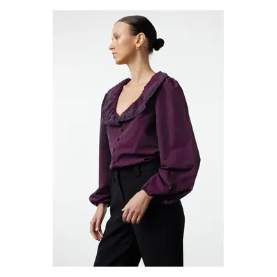 Trendyol Dark Purple Lace Detailed Woven Shirt