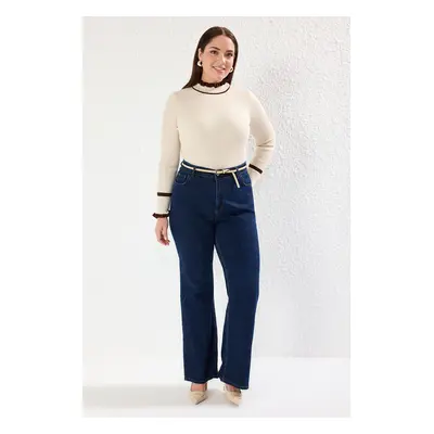 Trendyol Curve Stone Stand Collar Stripe Detailed Thin Knit Sweater