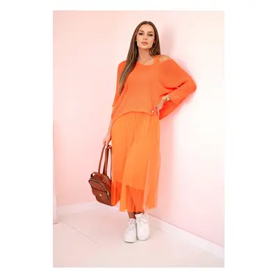 Kesi Włoski Pleated dress with an openwork sweater orange