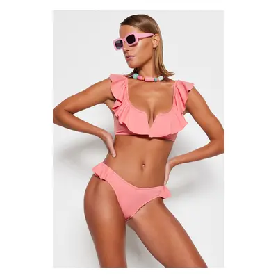 Trendyol Pink Flounce normál lábú bikini alsó