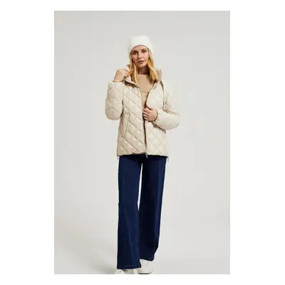 Women's quilted jacket with hood MOODO - beige