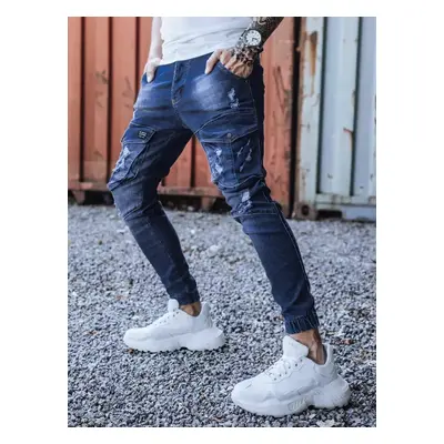 Kék férfi skinny fit farmernadrág övvel Dstreet