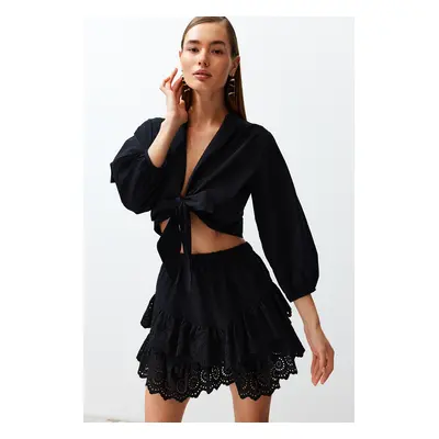 Trendyol Black Crop Woven Tied Beach Blouse