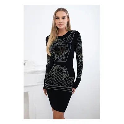 Knitted dress with gold and silver pattern of black cubic zirconia