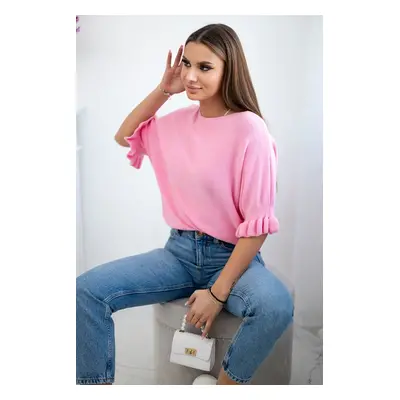 Kesi Włoski Sweater with ruffle on the sleeve light pink