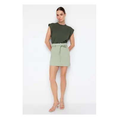 Trendyol Khaki Tie Belt Detailed Mini Length Woven Skirt