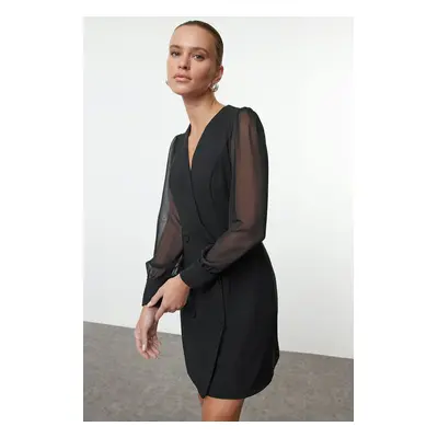 Trendyol Black Chiffon Sleeve Detailed Mini Woven Jacket Dress