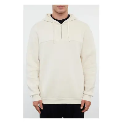 Trendyol Beige Zipper and Stitch Detail Oversize/Wide Pattern Fleece/Warm Sweatshirt