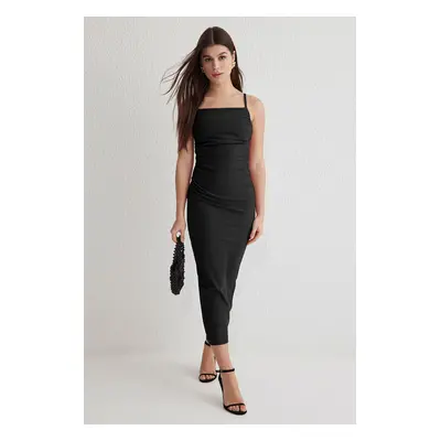 Trendyol Black Gathered/Draped Detail Bodycone/Body Fitted Maxi Knit Dress