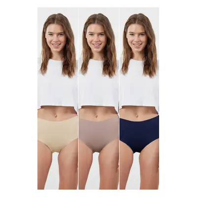 Trendyol Navy Blue-Multicolored 3-Pack Micro Seamless/Non-Trace Hipster Knitted Panties