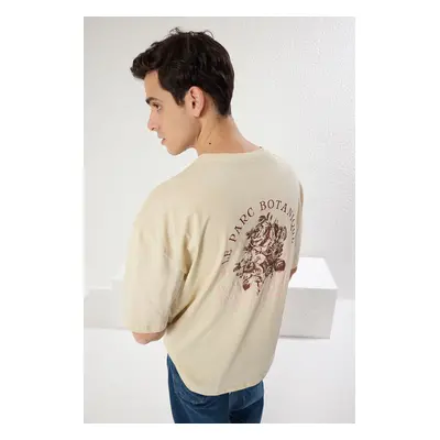 Trendyol stone Oversize/Wide Cut Back Embossed Text Print 100% Cotton T-shirt