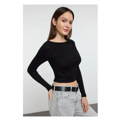 Trendyol Black Gathered/Drape Detailed Fitted/Body-Smoothing Knitted Blouse