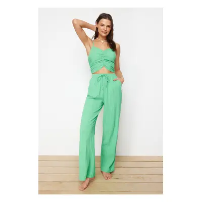 Trendyol Green Woven Textured Blouse Trousers Beach Suit