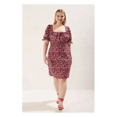 Trendyol Curve Multicolored Floral Balloon Sleeve Mini/Short Length Woven Dress