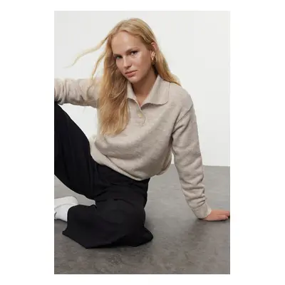 Trendyol Stone More Sustainable Soft Texture Wide Pattern Polo Neck Knitwear Sweater