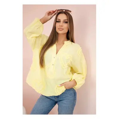 Kesi Włoski Cotton shirt blouse with hearts yellow