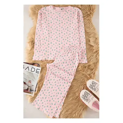 Trendyol Pink Soft Touch Cotton Floral Ribbed Knitted Pajama Set