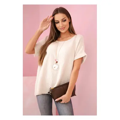 Kesi Włoski Muslin blouse with a necklace beige