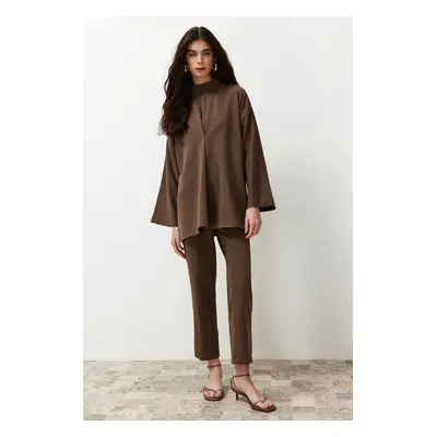 Trendyol Brown Collar Detailed Woven Bottom Top Set