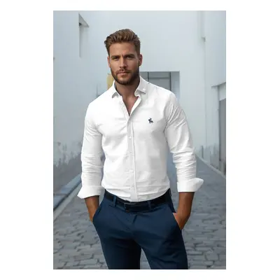 Trendyol White Regular Fit Embroidered Detail Oxford Smart Shirt