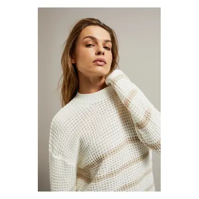 Women's striped sweater with round neckline MOODO - white