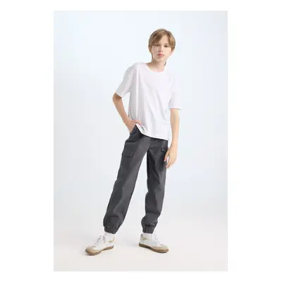 DEFACTO Boy's Cargo Pocket Waist Tie Elastic Leg Jogger Gabardine Trousers