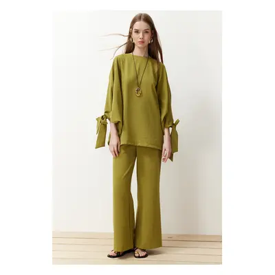 Trendyol Green Bat Sleeve Woven Aerobin Tunic-Pants Set