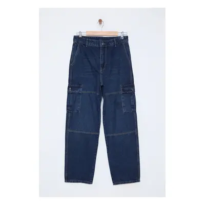 Trendyol Medium Blue Baggy Cargo Loose Jeans