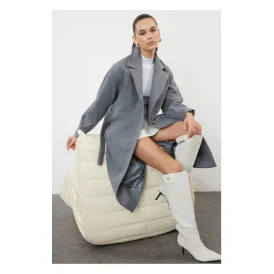 Trendyol Gray Buckle Detailed Belted Regular Coat