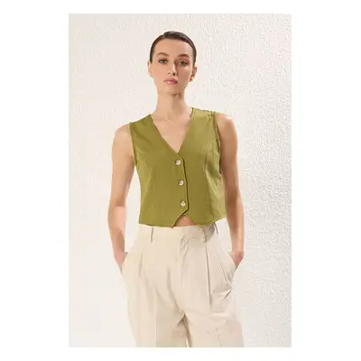 Trendyol Khaki Regular Cotton Crop Linen Woven Vest