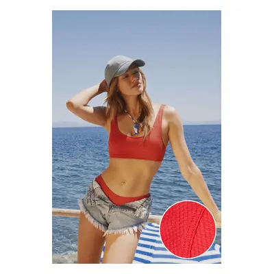 Trendyol Red Bralette Textured Bikini Top